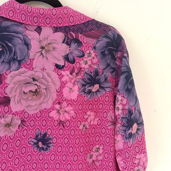 Anthropologie Free For Humanity sz M Mixed Print Floral Cottage Button Roll Tab - Picture 13 of 16